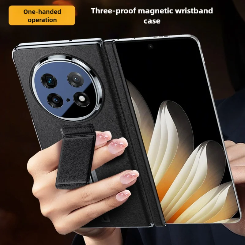 Premium LANGSIDI Leather Foldable Phone Case with Wrist Strap, Stand, and Magnetic Back Cover plus Protective Film