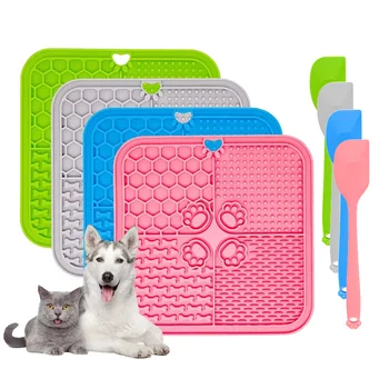 S43af7f166be74646a7ed87575d5326b7g.jpg 11 Colors Pet Slow Feeding Mat With Spatula Silicone Suction Cup Dog Cat Licking Mat Increase Eating Fun Slow Feeding
