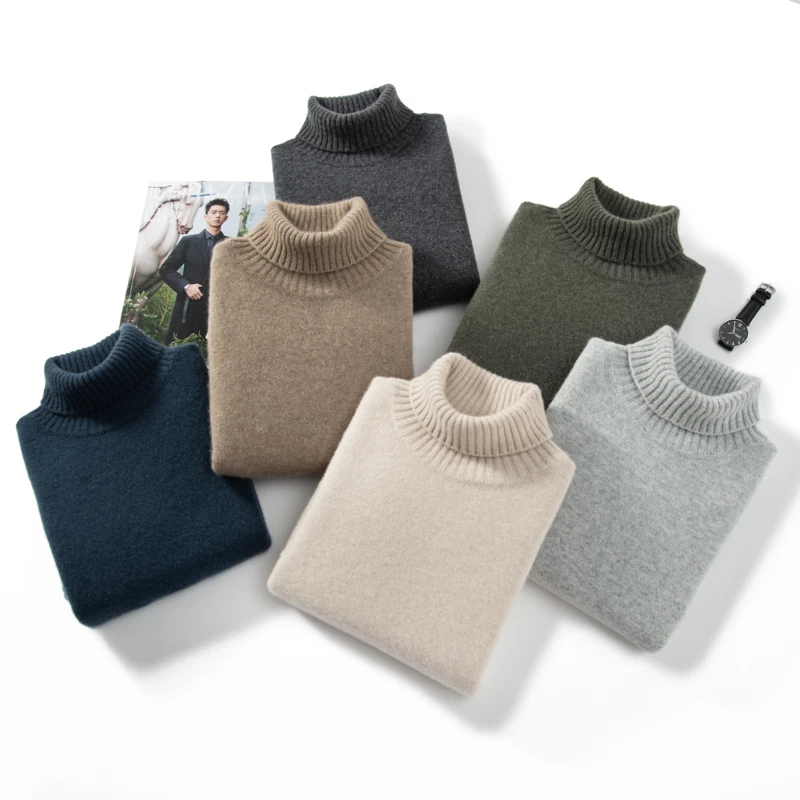 MVLYFLRT Autumn Winter New Men's Thickened High Collar 100% Cashmere Knitted Pullover Sweater Solid Color 932 5