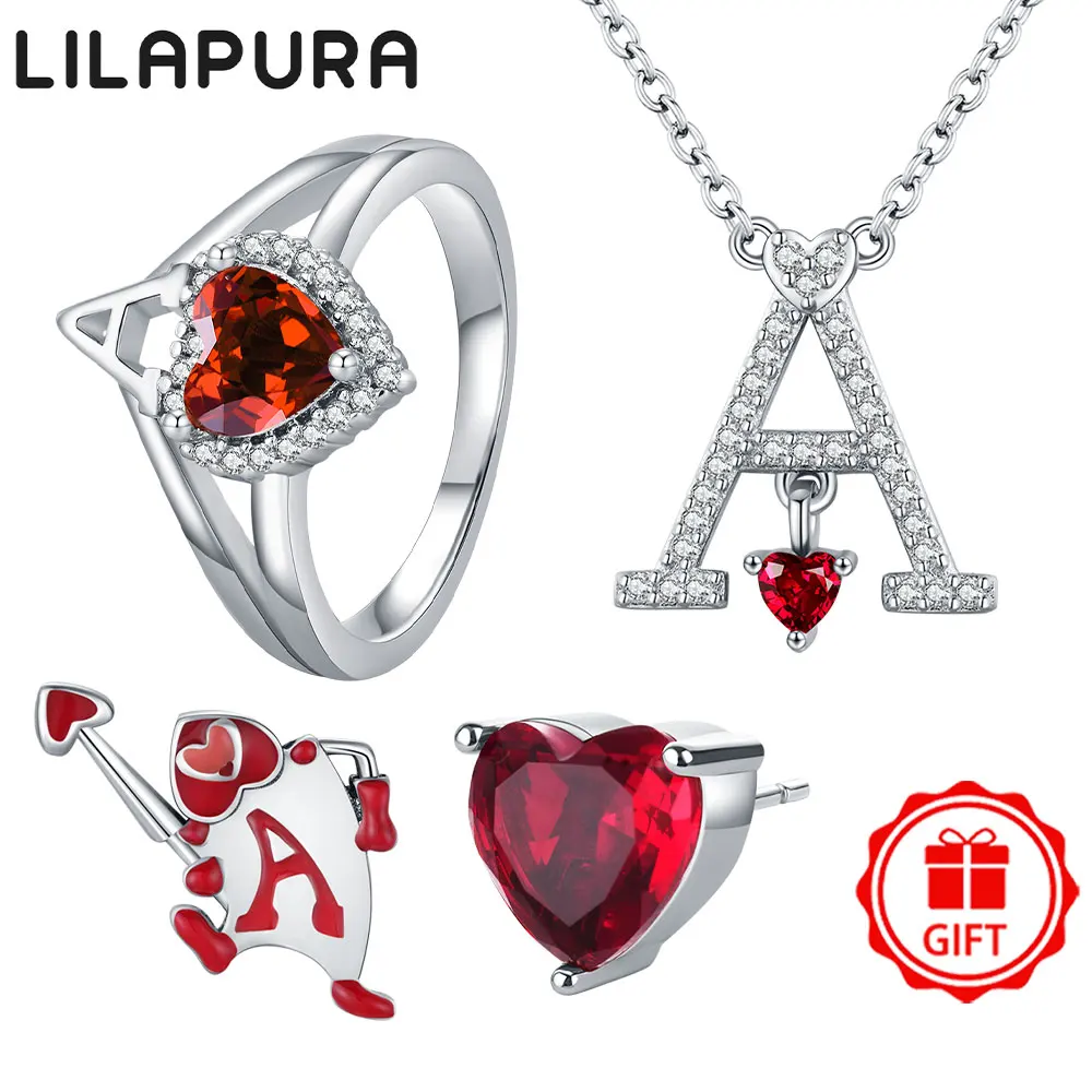 LILAPURA 925 Silver Valentine’s Day Charms Red Heart Ring Earrings For Original Bracelet Necklace Women Bead DIY Jewelry Gifts 2