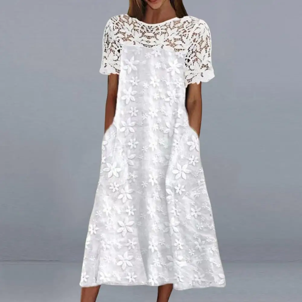 

Beautiful Beach Dress Elegant Women Dress Short Sleeves Seaside Party Casual Embroidery Midi Dress Breathable