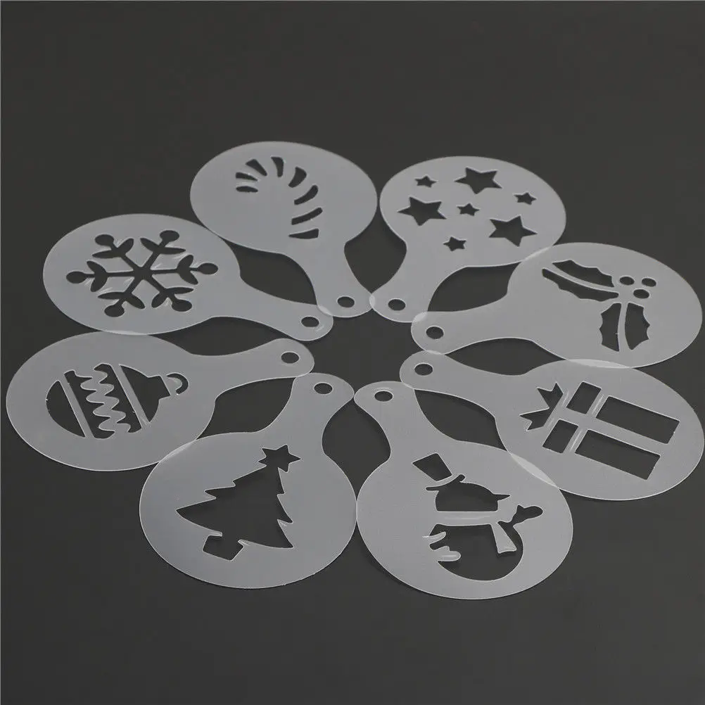 Description Picture 2 of item8Pcs Cake Duster Templates Coffee Tools Valentine's Day Christmas Cookie Stencil Coffee Latte Cappuccino Barista Art Stencils