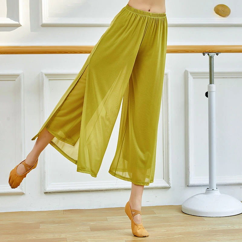 Straight Leg Pants Women'S Lightweight Chiffon High Elastic Waist Trousers Slit Wedding Cocktail Culottes Women'S Pants W47