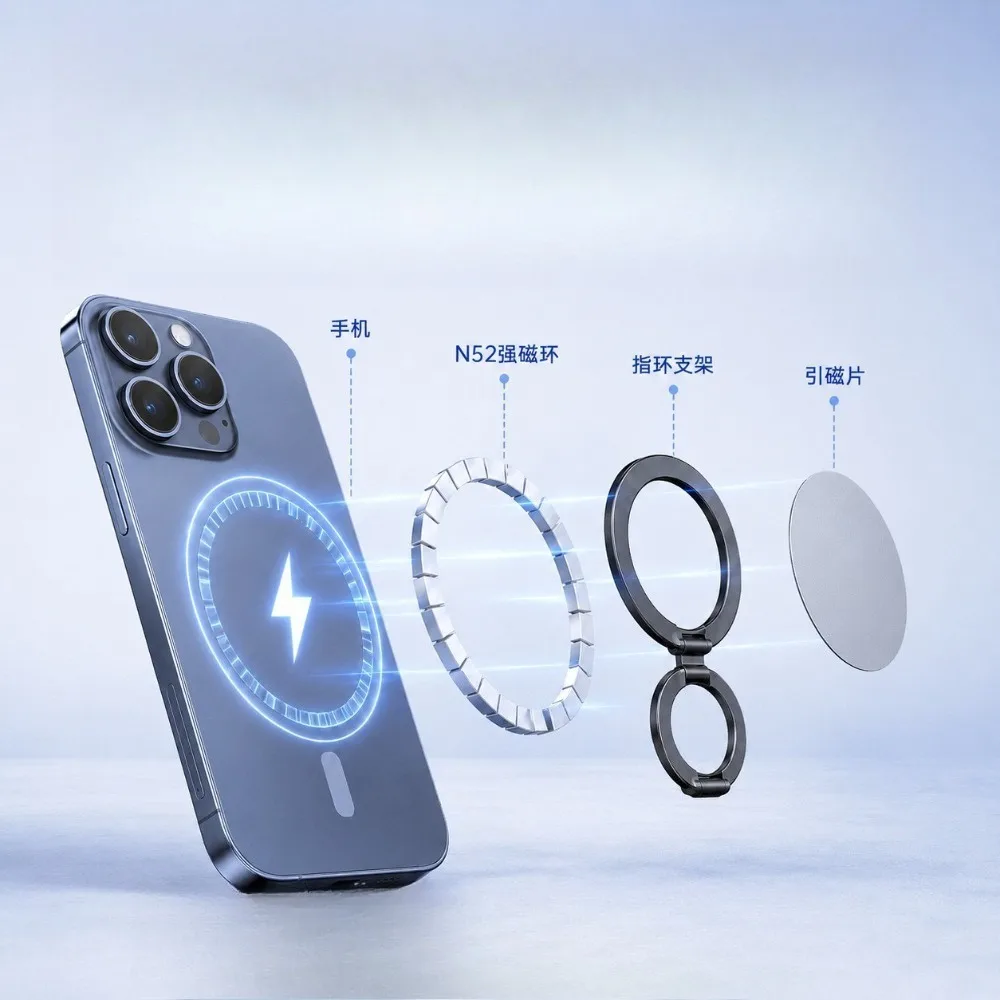 Magnetic Portable Phone Ring Holder and Removable Kickstand Grip