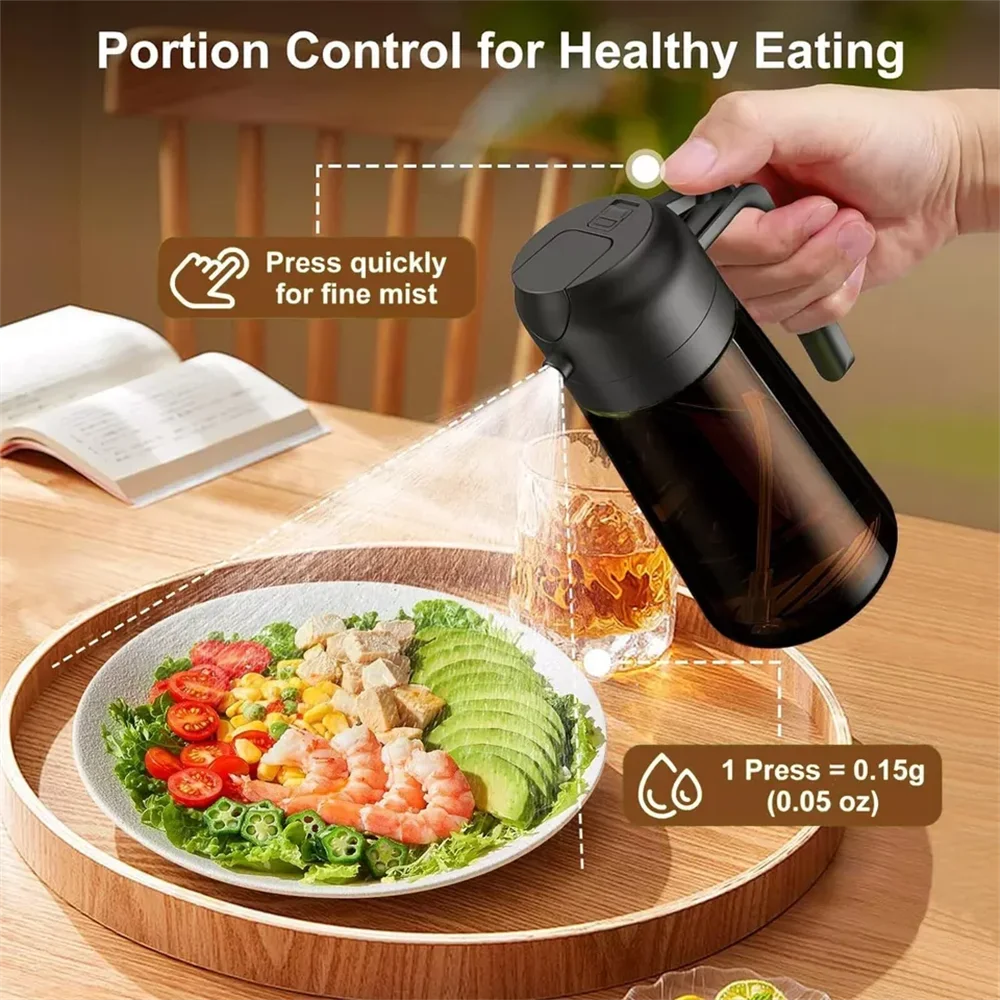 2-in-1 Glass Oil Dispenser & Sprayer 16oz Leakproof Olive Oil Bottle for Cooking Air Fryer BBQ Baking Salad 2
