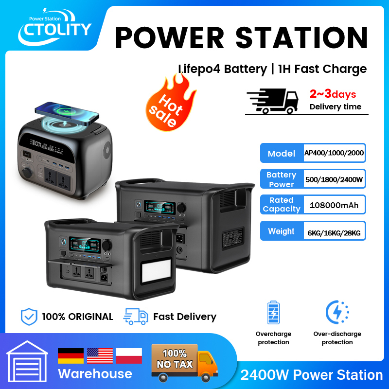 CTOLITY 220V AC Outlets 500W 2400W Portable Power Station Charging Station Powerful LiFeP04 Battery Poland Warehouse Shipping