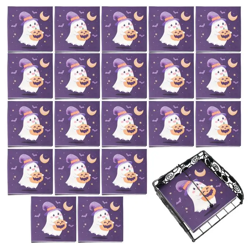 disposable tableware paper napkins Halloween Cocktail Napkins 20X Ghost With Pumpkin Cocktail Napkins 6.5X6.5Inch Decorative Dessert Dinner Hand Napkin Pumpkin