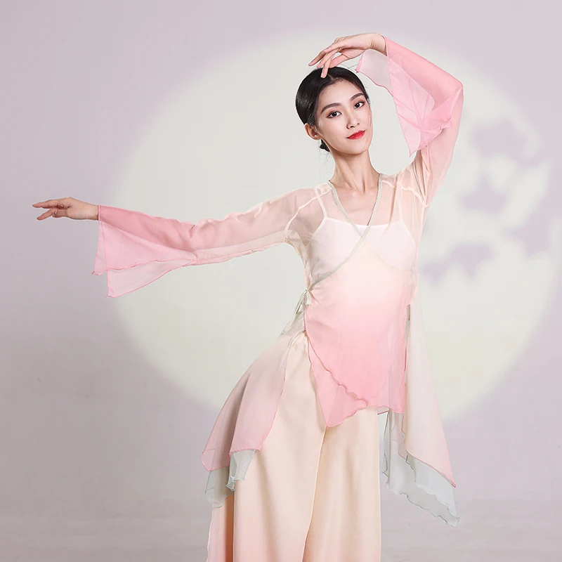 Robe de danse classique chinoise pour femme, cardigan transparent, jupe  longue en gaze, jupe-pantalon dégradée en Y, costume de performance imbibé  - AliExpress