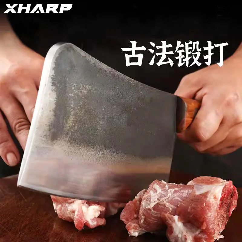 

Big Bone Chopper Kitchen Knife Kitchen Retro Thickened High Carbon Steel Chef's Bone Chopping Knife Cow Sheep Bone Cut Knife