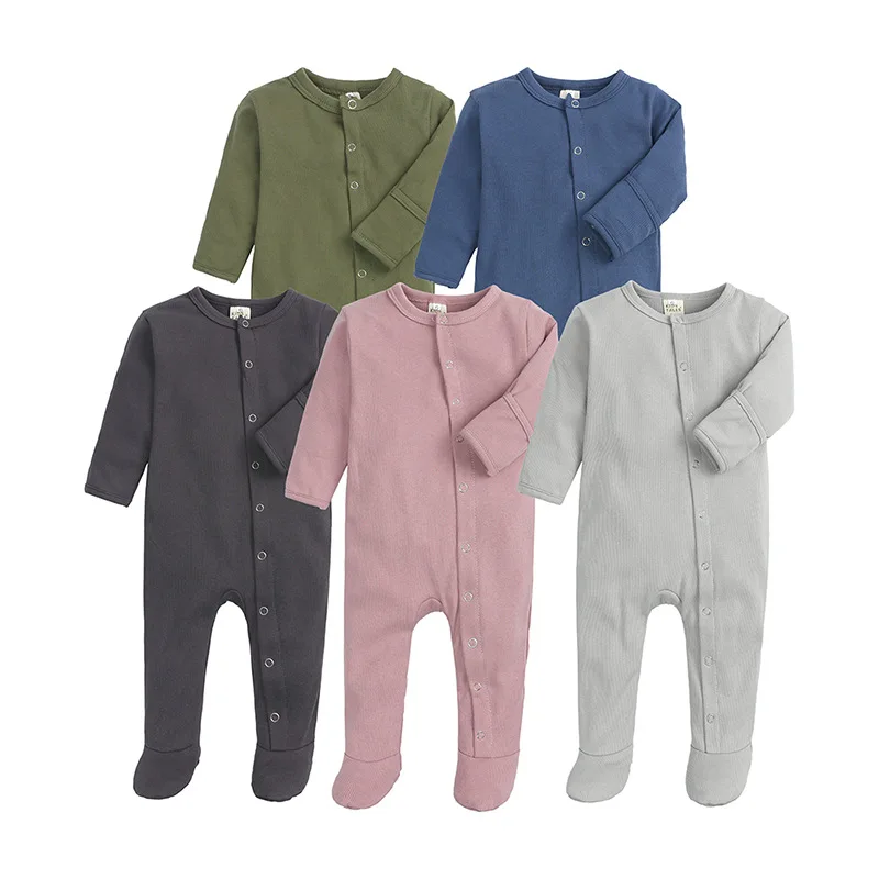 

Organic Cotton Baby Rompers Footed Sleep and Play Autumn Winter Full Sleeve Jumpsuit Infant Footies Solid Color Bottoming Cloth