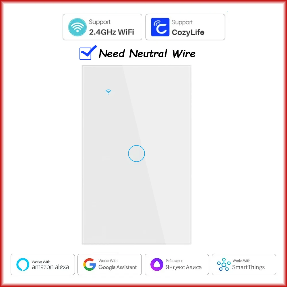 Interruptor de Luz Inteligente WiFi Cozylife para Estados Unidos con Cable Neutro, Compatible con Alexa y Google Home, Control por Voz Remoto