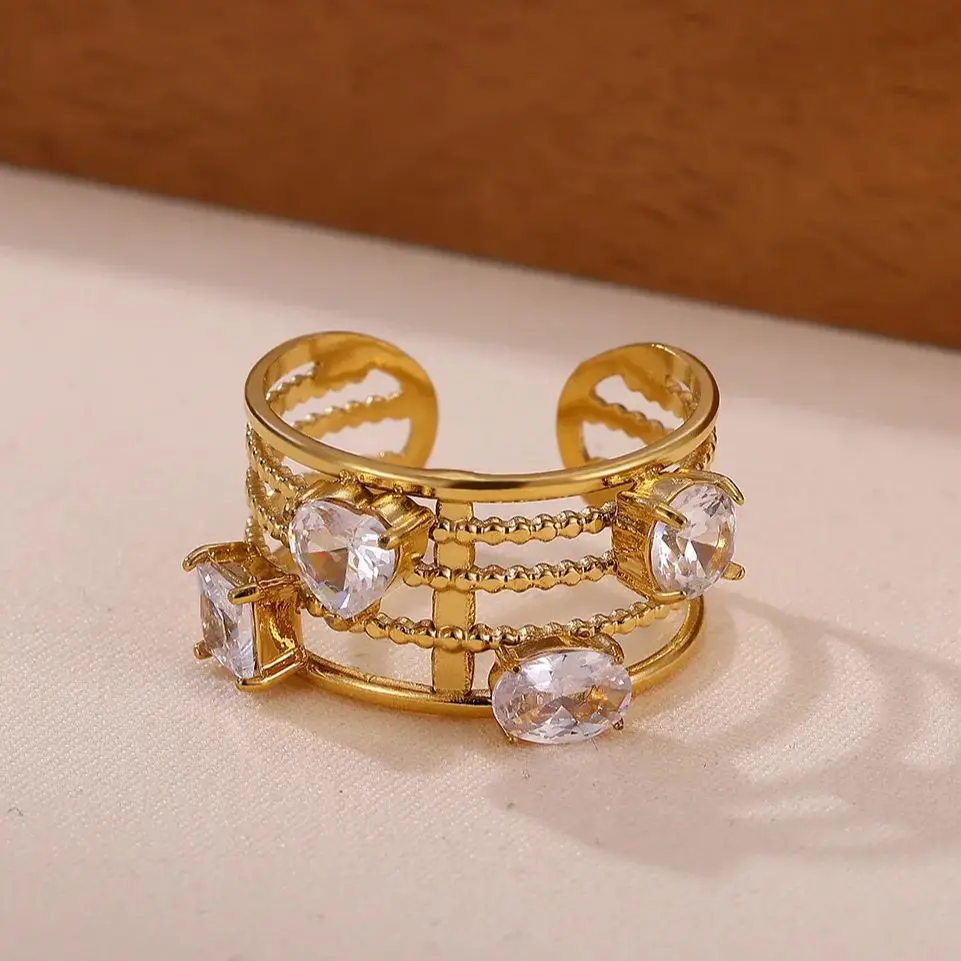Multi-Layer Geometric Zircon Ring for Women