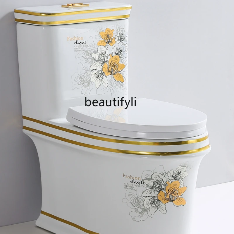

Household Colorful Gold Five-Hole Ultra-High Siphon Toilet Anti-Blocking Flush Toilet Mute Toilet