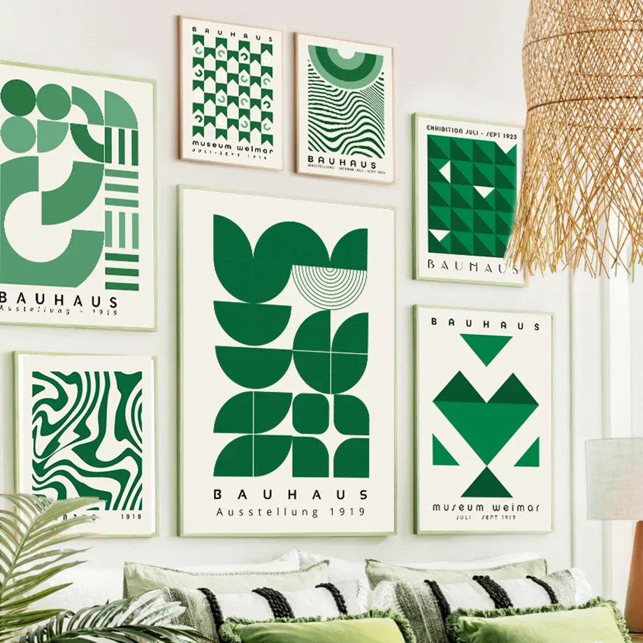

Green Abstract Bauhaus Line Geometric Gallery Posters Prints Wall Art Canvas Painting Exhibition Pictures For Living Room Decor