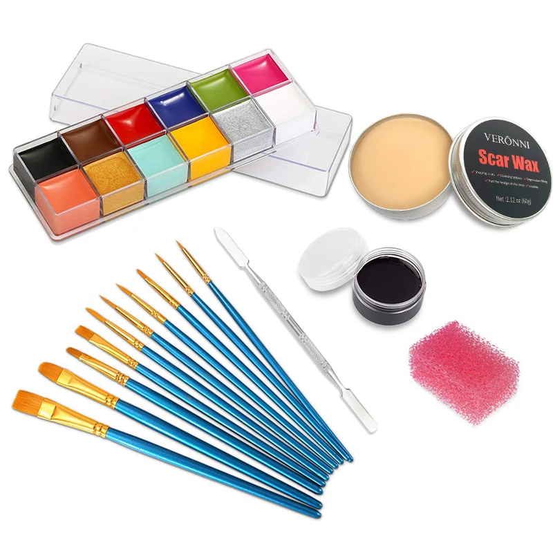 12/20 Colors Face Body Painting Fake Blood ,Halloween Professional Special Effects Makeup Kit with Wound Modeling Scar Wax 2