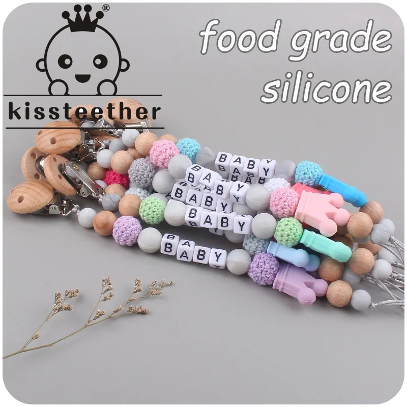 

Kissteether New Infant DIY Creative Cartoon Crown Silicone Comfort Chain Baby Name Teether Pacifier Anti-Drop Toy