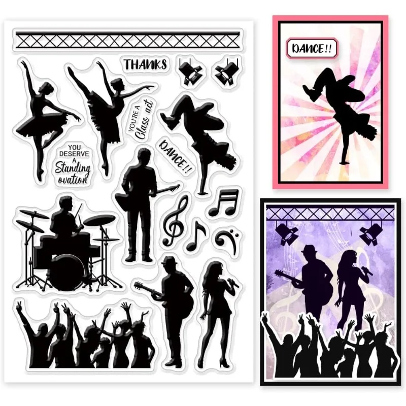 1Sheet Dance Rock Silhouette Ballet Dance Clear Stamps for Cards Making Singing and Dancing Clear Stamp Seals Transparent Stamps Clear Stamps Clear Rubber Stamps
