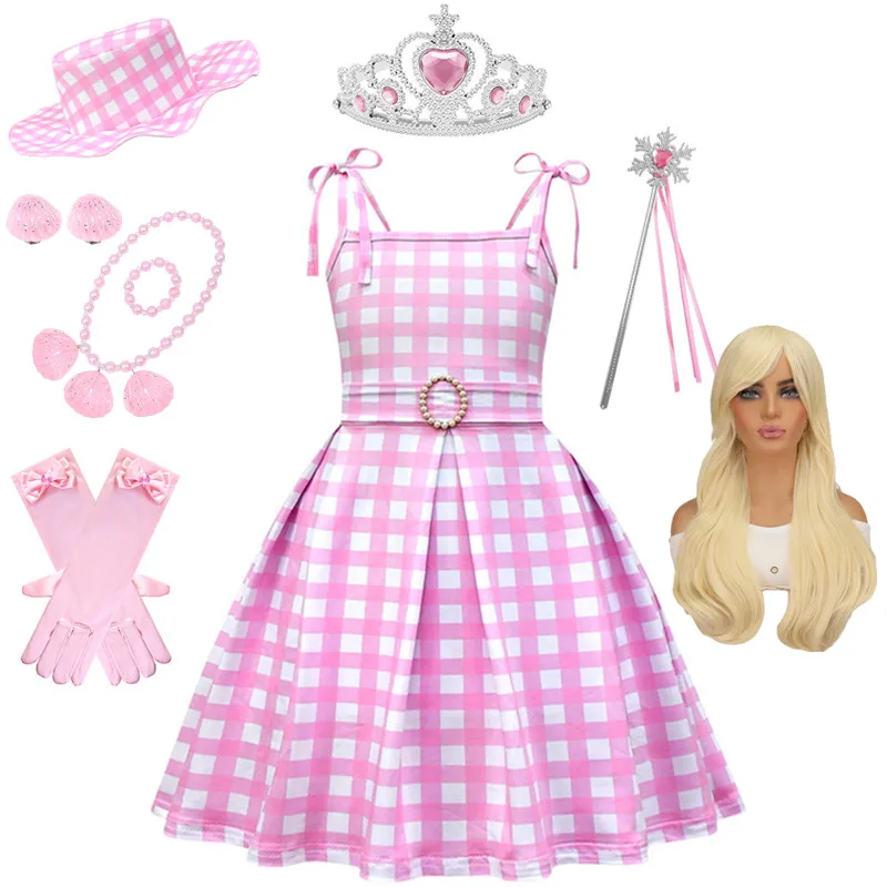 New Movie Barbi Cosplay Costume Pinke Dress For Girls Mdf Robe Pink Dress Abbigliamento Accessori Suit Costumi Di Halloween