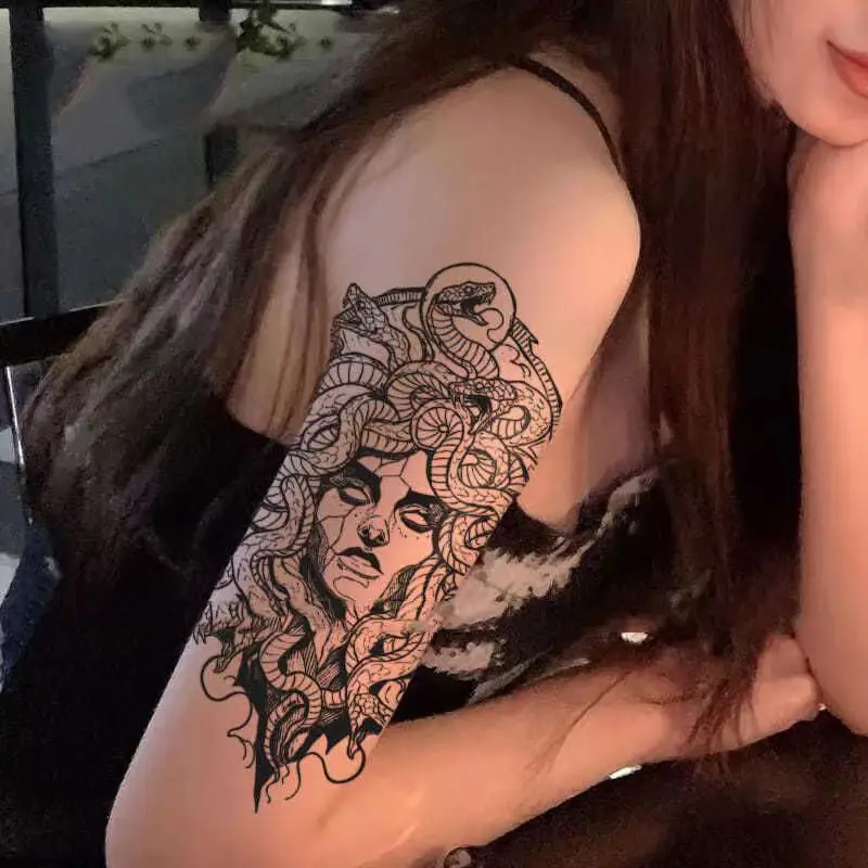 New Steampunk Totem Waterproof Temporary Tattoos Women Man Medusa Snake Girl Cool Arm Body Faux Tatouage Pour Femme Fake Tattoo