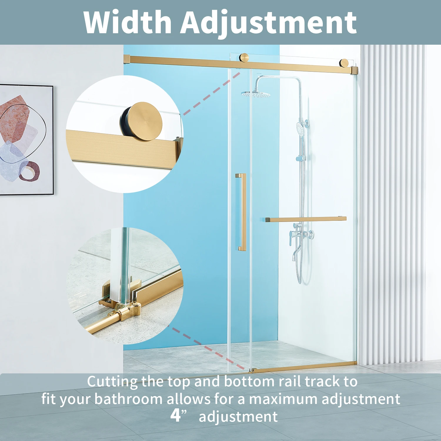 SCGG X01 56-60''W*76H''Semi Frameless Sliding Shower Door in Gold and Clear Glass Professional hotel installation recommended