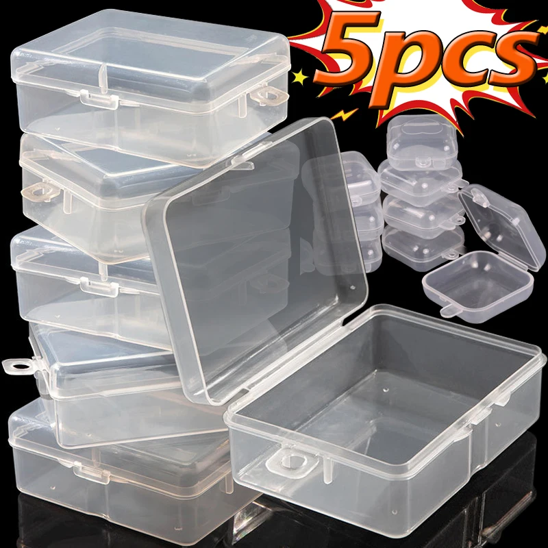 1/5pcs Square Plastic Storage Box Transparent Acrylic Flip Cover Dustproof Mini Case Pill Jewelry Packaging Display Container