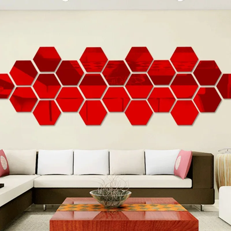 Wall Sticker Acrylic 12pcs 3D Mirror Ornaments Hexagon Adhesive Removable Mini Living Room Bedroom Art
