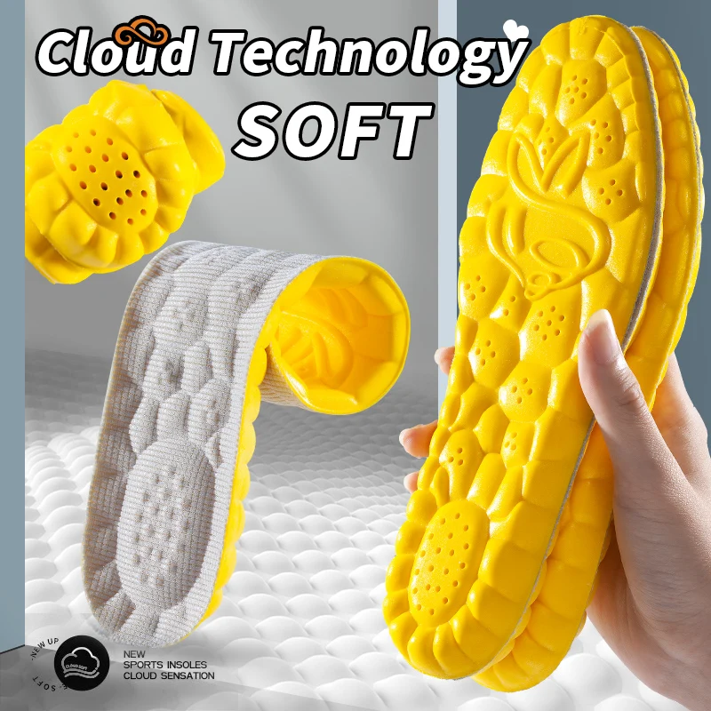 4D Sports Insoles for Shoes PU Sole Soft Breathable Shock Absorption Cushion Running Orthopedic Feet Care Insoles