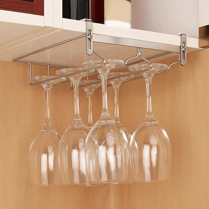 Adjustable Wine Glass Organizer Wine Glass Holder Under Cabinet No Drilling For Bar 34Cm (1 PCS)