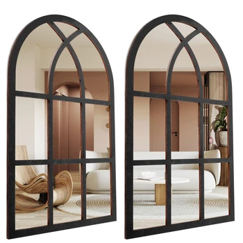 2Pcs Rustic Arched Window Wall Mirrors 1