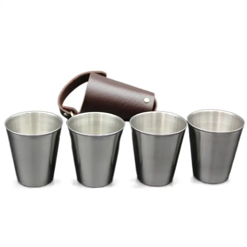 30/70/170ML Portable Beer Cup Set Stainless Steel Whiskey Glasses For  Camping Travel 4pcs Mini Water Cups With Leather Cover Bag - AliExpress