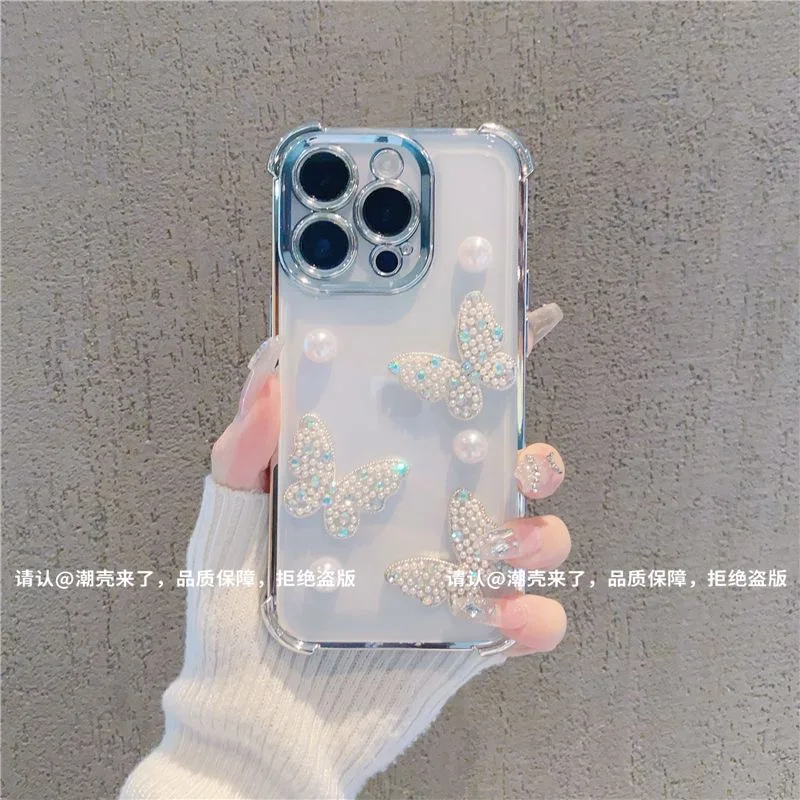 Fancy Pearl Butterfly Electroplate Shockproof Armor Phone Case