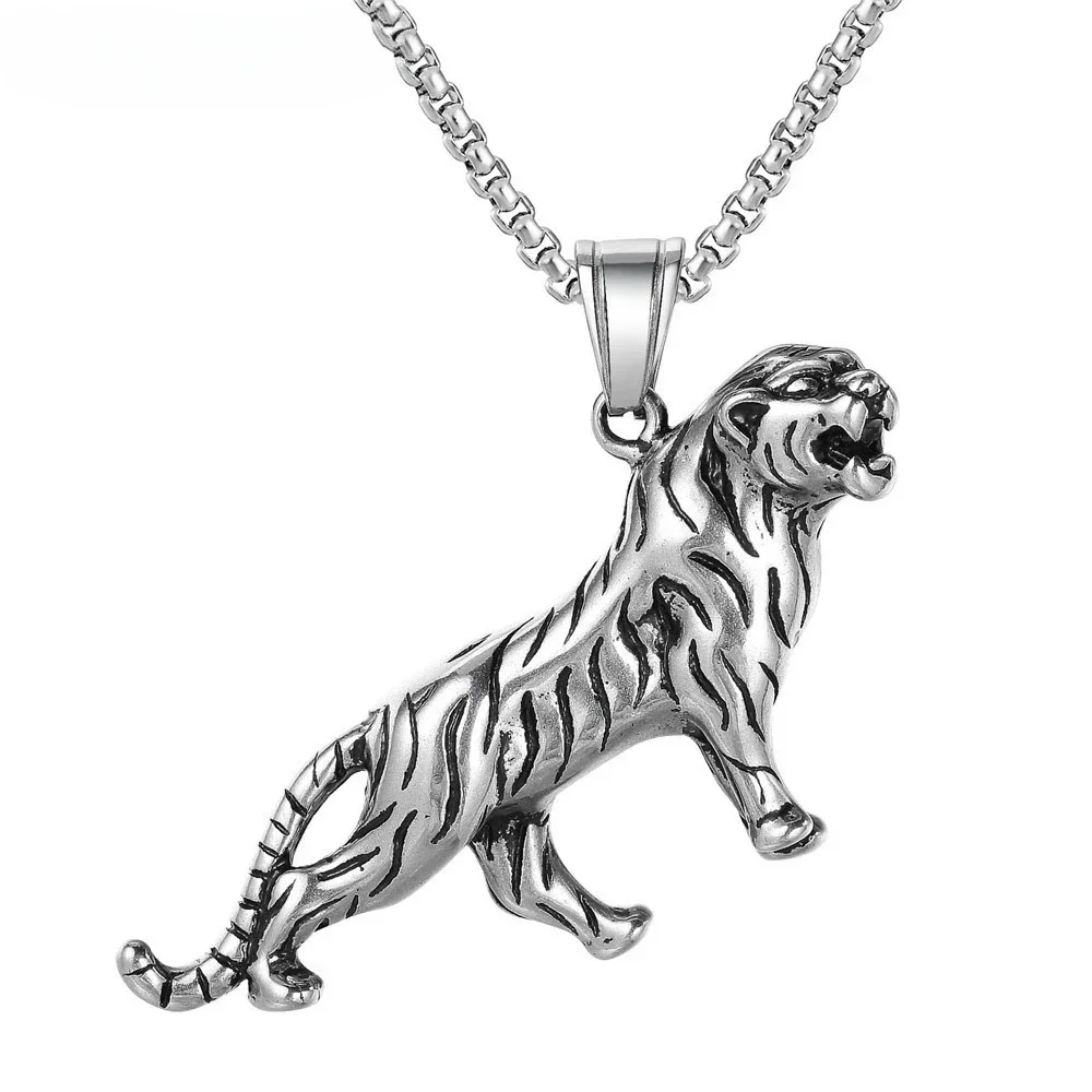 

Vintage Personality Dominant Animal Tiger Pendant Men's Dominant Fashion Stainless Steel Necklace