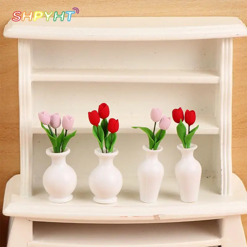 

Dollhouse Miniature Bouquet Potted Plant Rose Flower Pot Bonsai Home Garden Model Decor Toy for 1:12/1:6 Doll House Accessories