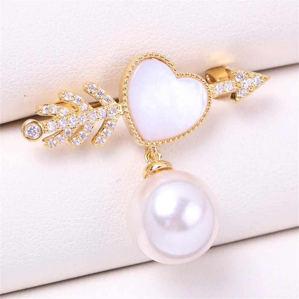 

DIY Pearl Brooch Corsage Accessories with Hollow Copper Plated Gold Plated Micro Shell Cupid Love Arrow