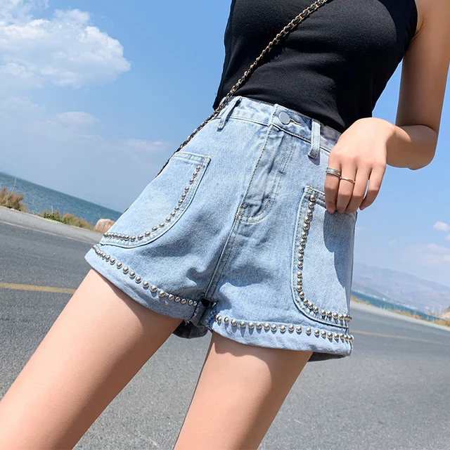 Slimming Loose Wide Leg Denim Shorts Women's High Waist Summer