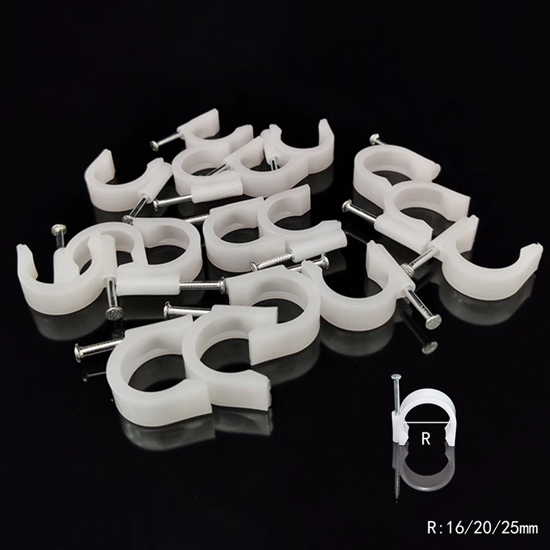 원형 케이블 클립, C자형 스틸 네일 와이어 클램프, PVC 파이프 클램프, 라인 코드 버클 관리, 고정 벽 거치대, 16mm, 20mm, 25mm, 45 개