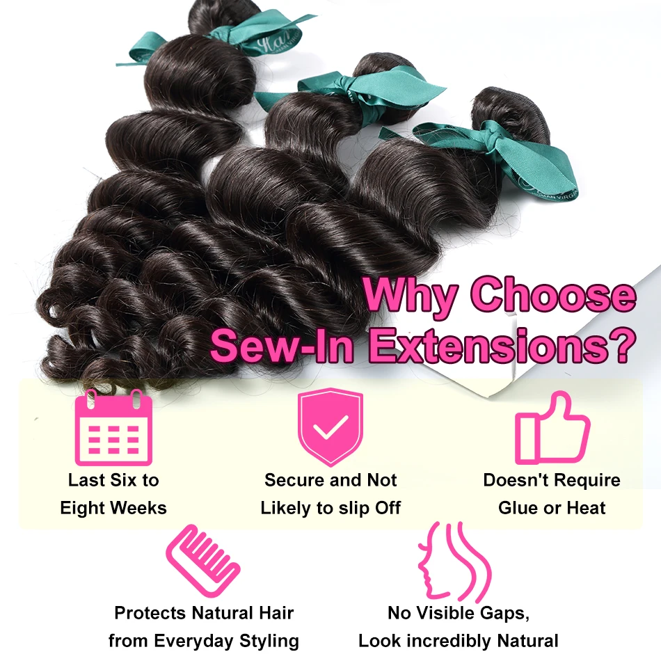 Hair Extensions Rosabeauty 30 40 Inch Loose Deep Wave Bundles 100% Human Hair Brazilian Loose Wave human hair bundles Hair extensions Tissage