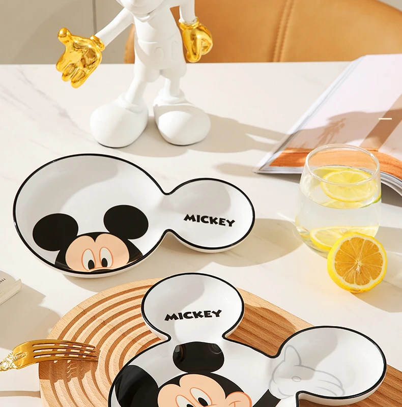 Disney Mickey Mouse Cartoon Cute Dinner Plate Home Breakfast Ceramics Creative Grid Plate Child Tableware