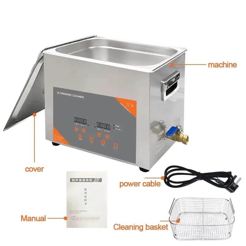FanYing 10L 360W Digital Timer Ultrasonic Cleaner Heated Degas For Lab Optical Instruments Screws Nut Dental Hardware Bearings