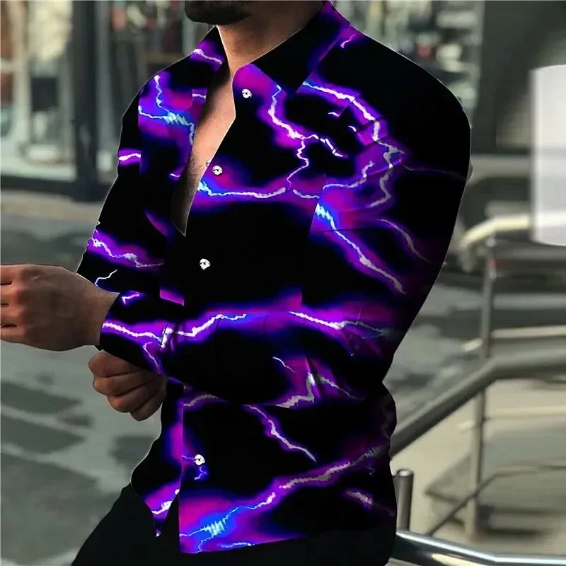 

Men Shirt Dazzling 3D Printed Designer Street Clothing Casual Button-Down Fashion Tops Elegant Men's Long Sleeve Social Shirt