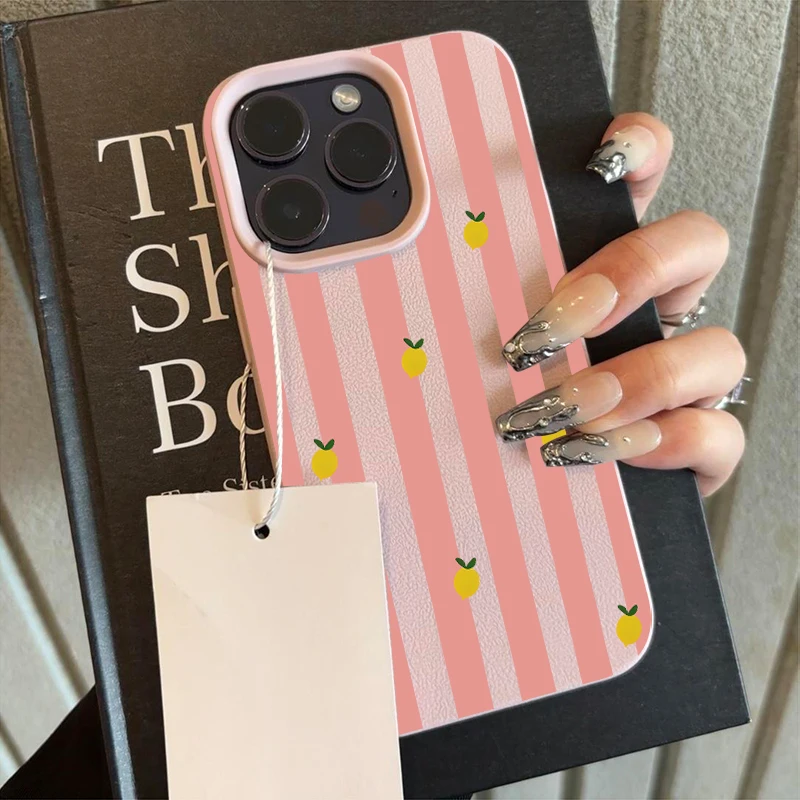 Vibrant Pink Striped Lemon Pattern Silicone Phone Case