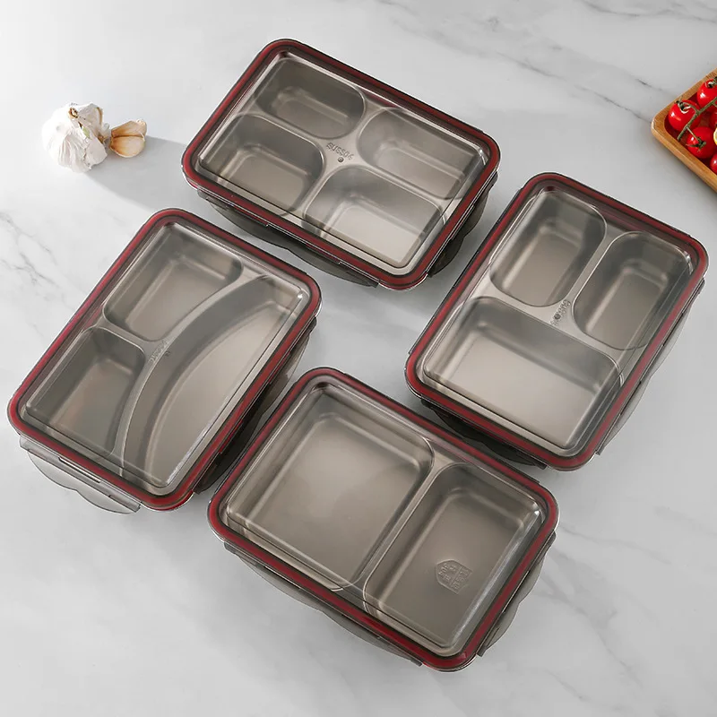 304 stainless steel Lunch Box Plate dining dish School Cafeteria Fresh-keeping Box 2 3 4 5 Grids Camping Bento With Lid