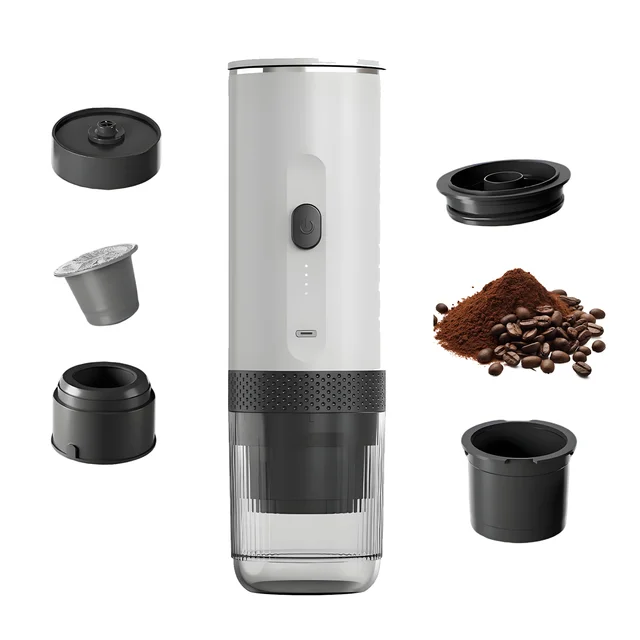 Machine à café expresso portable électrique sans fil 100W pour voiture et camping à domicile, 3 en 1, compatible capsules et café moulu, cafetière de voyage sans fil avec pompe à chaleur et presse 1