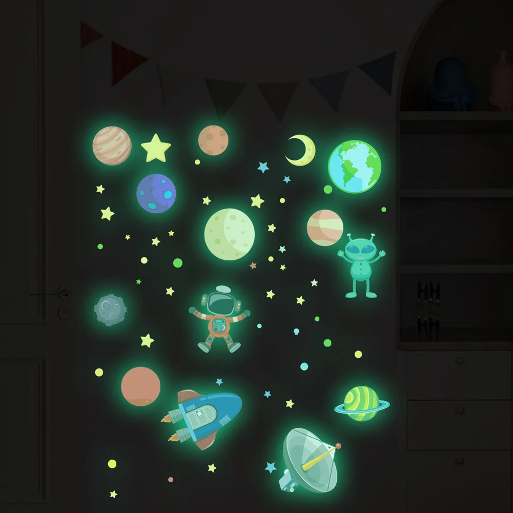 Cartoon Space Aliens Luminous Wall Stickers Kids Room Decoration Glow In The Dark luminous wall stickers,wall stickers,vinyl decal stickers