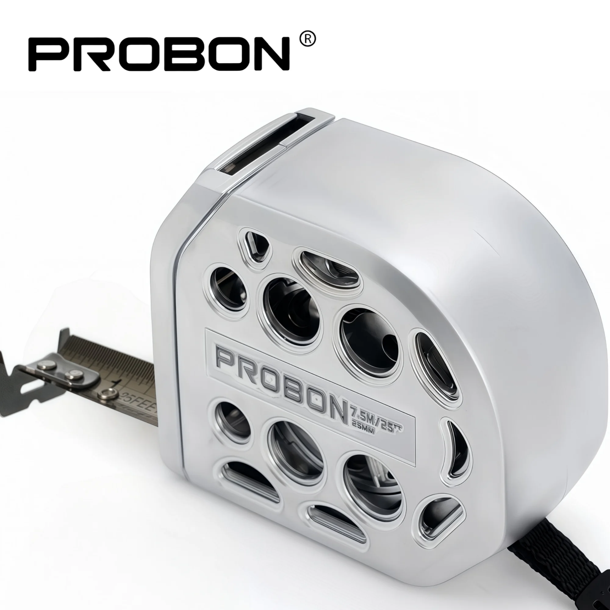 Fita Métrica PROBON com Bloqueio Automático, Fita Métrica de Corpo Metálico com Base Magnética Inferior, Lavável, Resistente ao Desgaste e à Prova de Choque, Suave