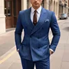 Fashion Double Breasted Peak Lapel Blazer Brown Stripe Regular Length Men's Suits Custom Wedding 2 Piece Jacket Pants Outfits 2