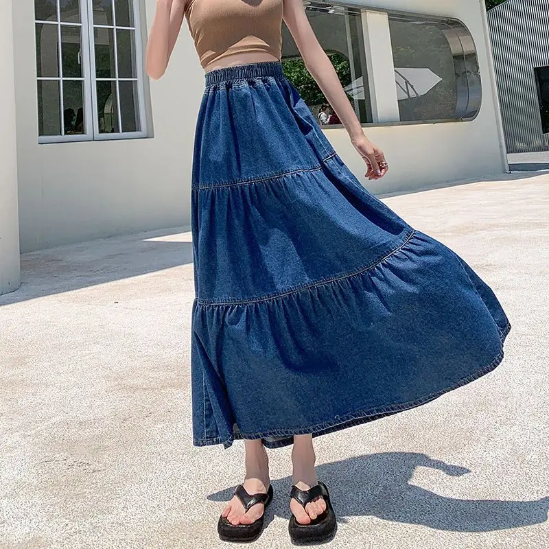 

Skirts Women Baggy High Waist Solid Popular A-Line Leisure Denim Birthday Party Mujer All-match Streetwear Students