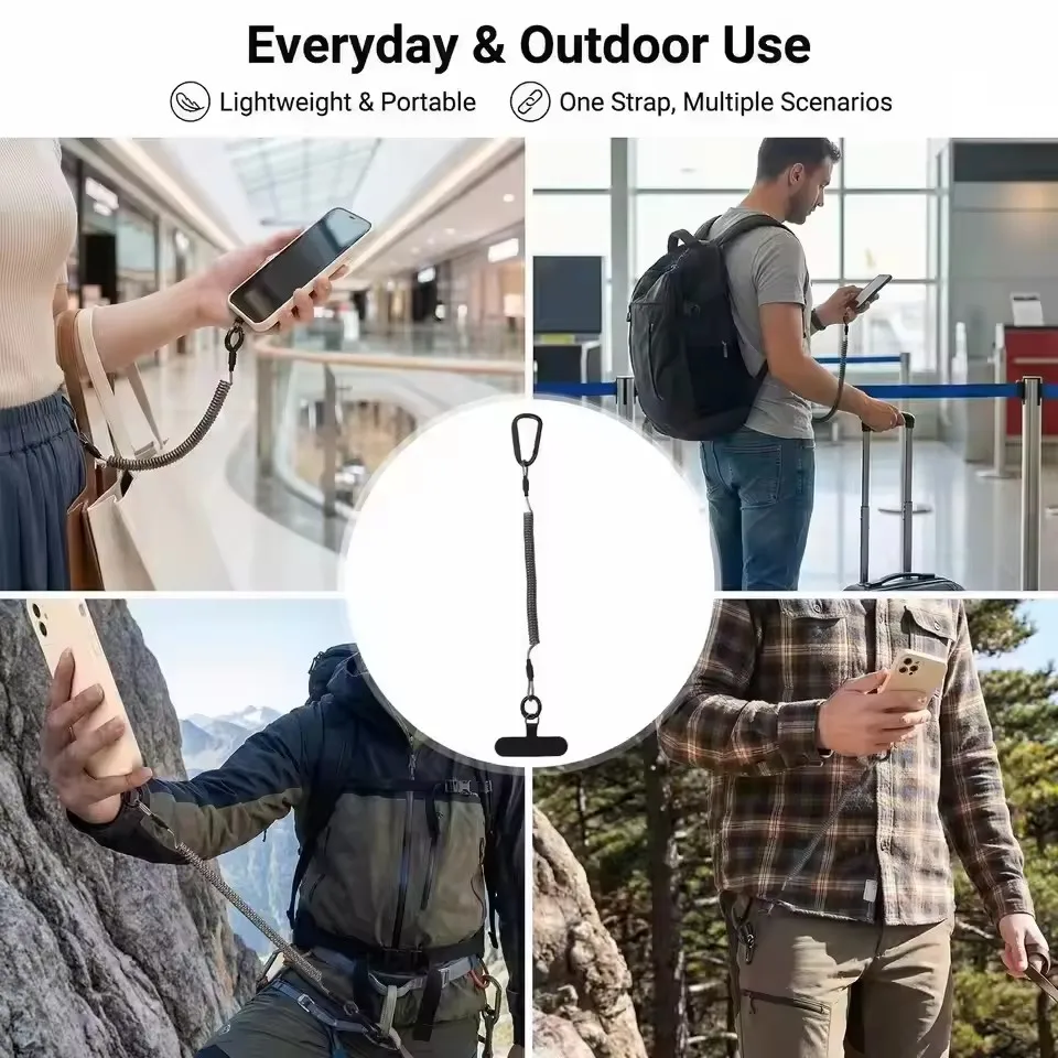Retractable Anti-Theft Phone Strap with Quick Release Buckle and Tether Tabs