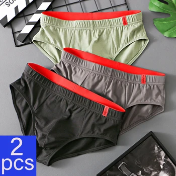 2 Pz/lotto Mutandine da Uomo Slip in Puro Cotone di Alta Qualità Comodi Pantaloncini Traspiranti Biancheria Intima Lingerie Aussiebum Mutande 1