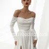 Wedding Dress 2024 New Arrival Long Sleeves Boat Neck Pearl Slit Satin Bridal Gown Court Train A Line Bride Dresses for Woman 4